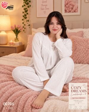 Rose Miss Pyjama – Réf 00705 – Blanc pois bleus