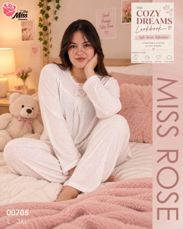 Rose Miss Pyjama – Réf 00705 – Blanc pois roses
