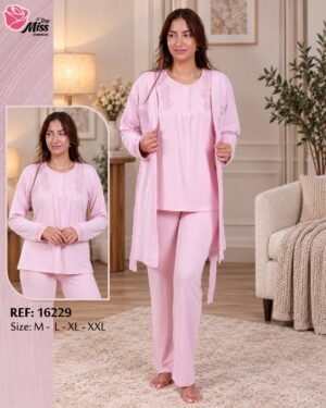 Rose Miss Pyjama 3 pièces avec robe de chambre – Réf 16229 – Rose