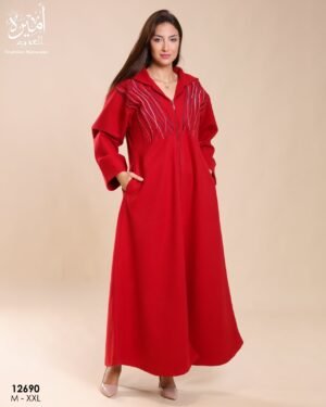 Amira Djellaba zippée brodée – Réf 12690 – Rouge