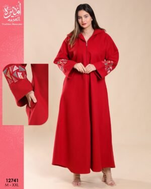 Amira Djellaba zippée brodée – Réf 12741 – Rouge