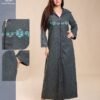 Amira Djellaba zippée brodée – Réf 12744 – Gris anthracite