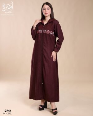 Amira Djellaba zippée brodée – Réf 12744 – Bordeaux