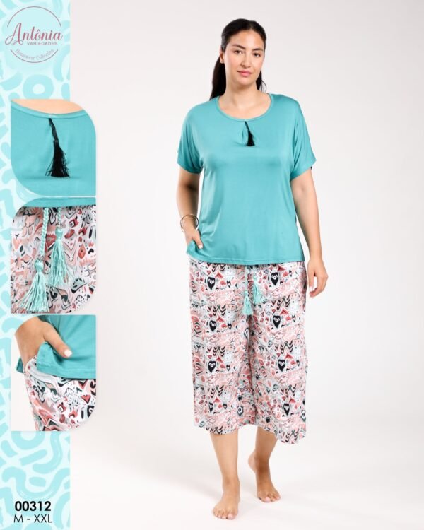 Antônia Pyjama pantacourt – Réf 00312 – Turquoise