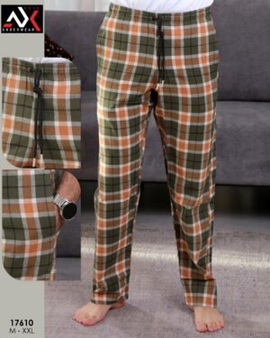 Axis Pantalon de pyjama homme à carreaux – Réf 17610 – Vert kaki orange