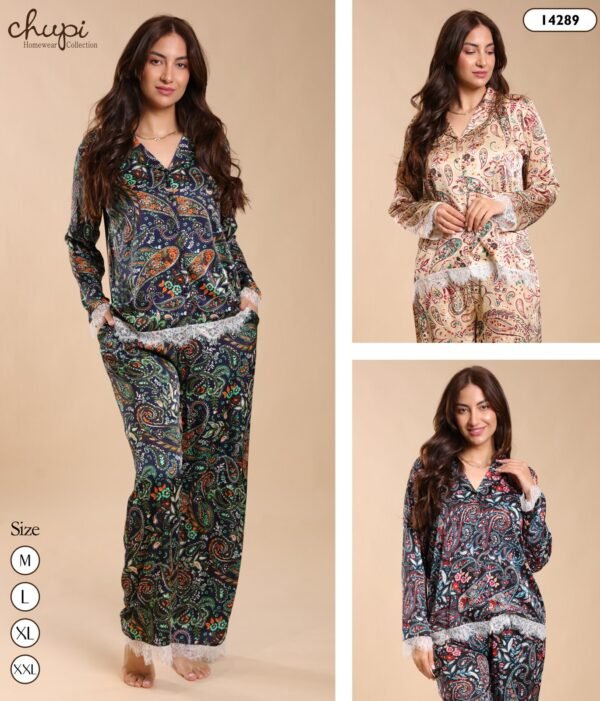 Chupi Pyjama satin cachemire – Réf 14289 – Couleurs assorties