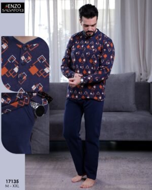 Enzo Salvatore Pyjama homme imprimé géométrique – Réf 17135 – Bleu marine