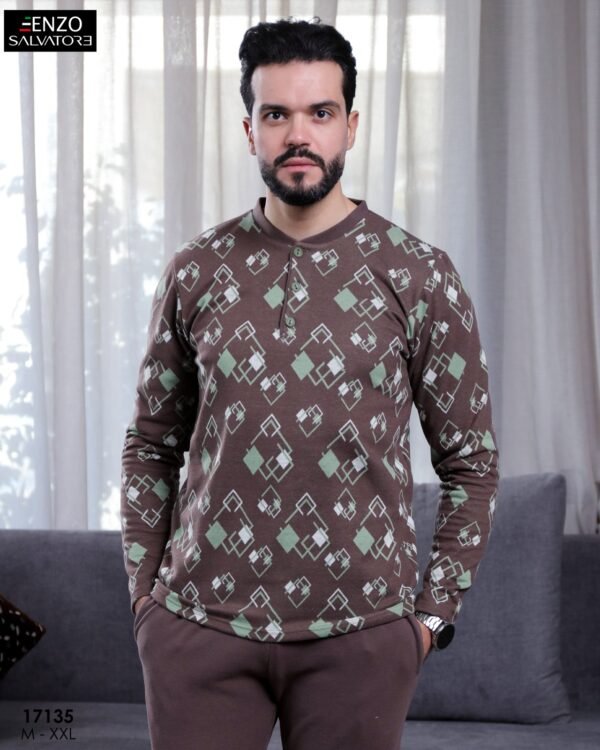 Enzo Salvatore Pyjama homme imprimé géométrique – Réf 17135 – Marron