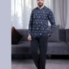 Enzo Salvatore Pyjama homme imprimé géométrique – Réf 17135 – Gris anthracite