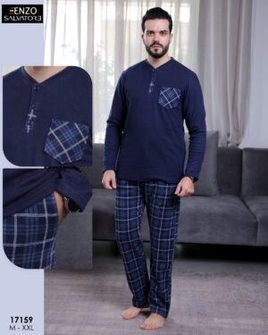 Enzo Salvatore Pyjama homme à carreaux – Réf 17159 – Bleu marine