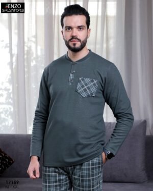 Enzo Salvatore Pyjama homme à carreaux – Réf 17159 – Vert foncé