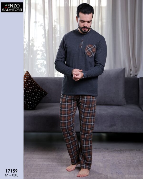 Enzo Salvatore Pyjama homme à carreaux – Réf 17159 – Gris anthracite