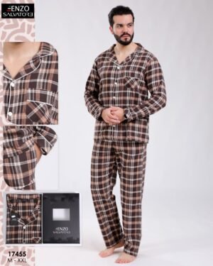Enzo Salvatore Pyjama homme à carreaux en coffret – Réf 17455 – Marron