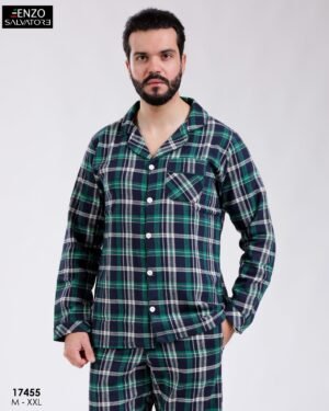Enzo Salvatore Pyjama homme à carreaux en coffret – Réf 17455 – Vert foncé