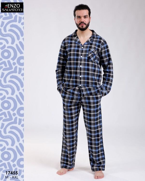 Enzo Salvatore Pyjama homme à carreaux en coffret – Réf 17455 – Bleu marine