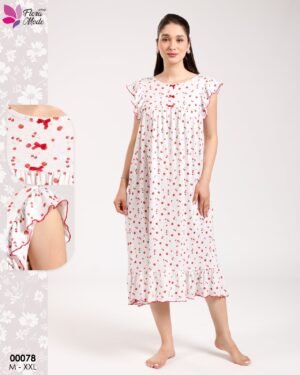 Flora Mode Chemise de nuit – Réf 00078 – Blanc cerises
