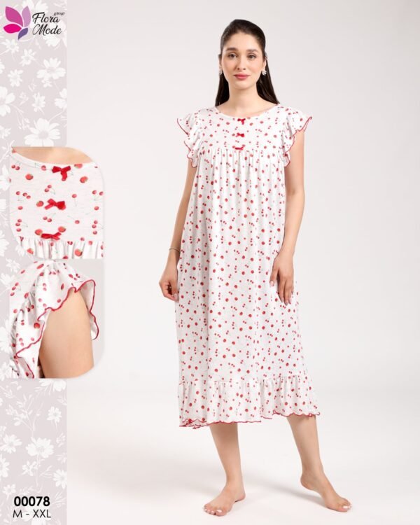 Flora Mode Chemise de nuit – Réf 00078 – Blanc cerises