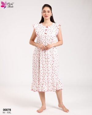 Flora Mode Chemise de nuit – Réf 00078 – Blanc pois rouges