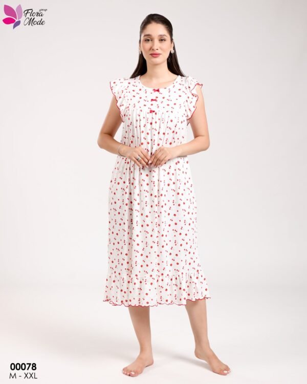Flora Mode Chemise de nuit – Réf 00078 – Blanc pois rouges