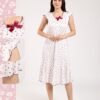 Flora Mode Chemise de nuit – Réf 00188 – Blanc motif rouge