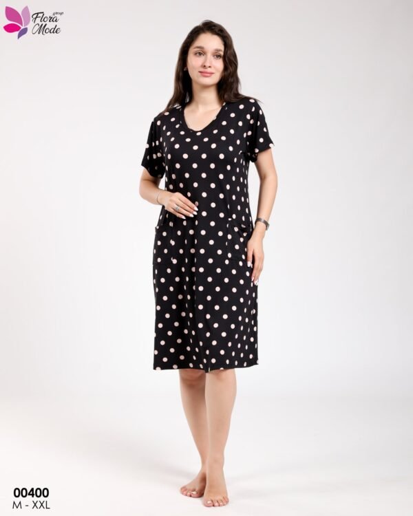 Flora Mode Chemise de nuit – Réf 00400 – Noir pois