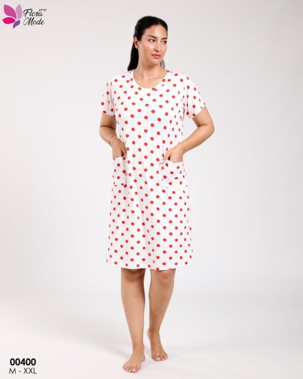 Flora Mode Chemise de nuit – Réf 00400 – Blanc pois rouges