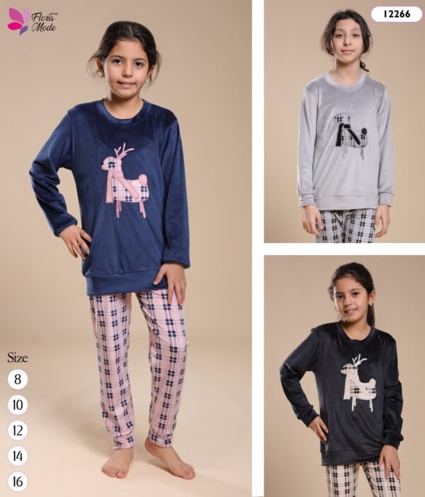 Flora Mode Pyjama enfant velours – Réf 12266 – Couleurs assorties