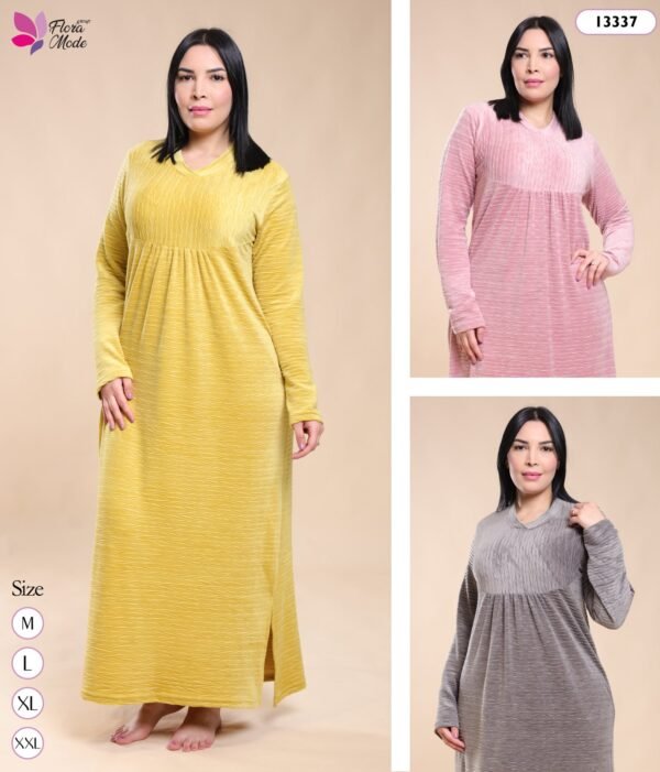 Flora Mode Robe d'intérieur longue velours – Réf 13337 – Couleurs assorties