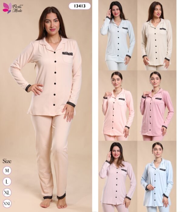 Flora Mode Pyjama boutonné – Réf 13413 – Couleurs assorties