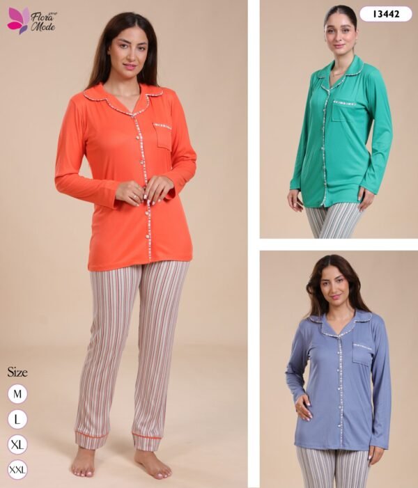 Flora Mode Pyjama boutonné – Réf 13442 – Couleurs assorties