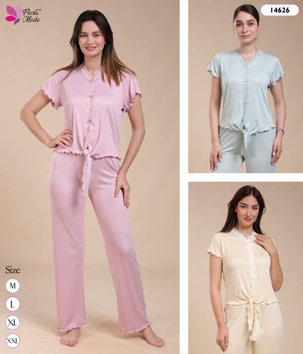 Flora Mode Pyjama manches courtes dentelle – Réf 14626 – Couleurs assorties