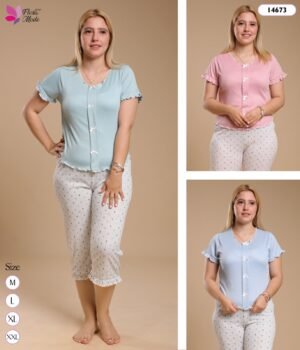 Flora Mode Pyjama corsaire boutonné – Réf 14673 – Couleurs assorties
