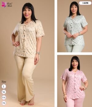 Flora Mode Pyjama boutonné imprimé – Réf 14698 – Couleurs assorties