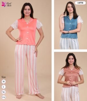 Flora Mode Pyjama manches dentelle – Réf 14770 – Couleurs assorties