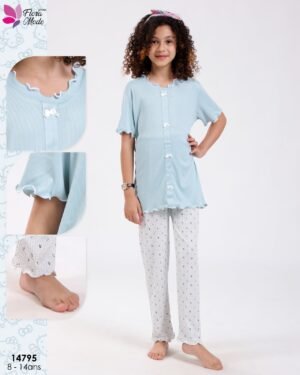 Flora Mode Pyjama fille – Réf 14795 – Vert d'eau