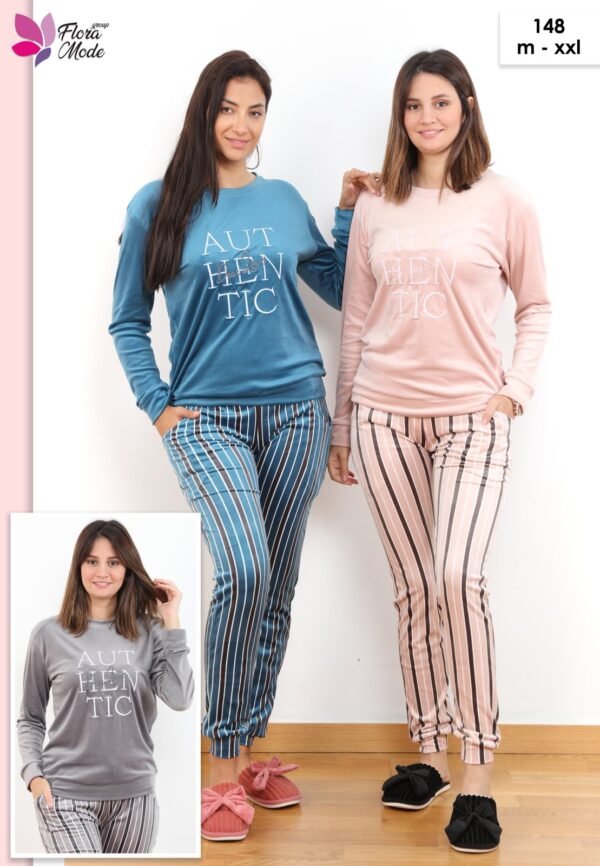 Flora Mode Pyjama velours rayé – Réf 148 – Couleurs assorties