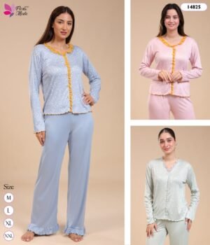 Flora Mode Pyjama boutonné à volants – Réf 14825 – Couleurs assorties