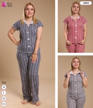 Flora Mode Pyjama rayé manches courtes – Réf 14922 – Couleurs assorties