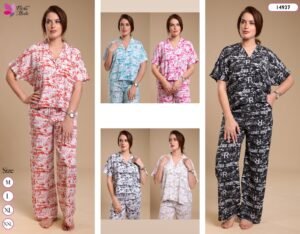 Flora Mode Pyjama imprimé manches courtes – Réf 14937 – Couleurs assorties
