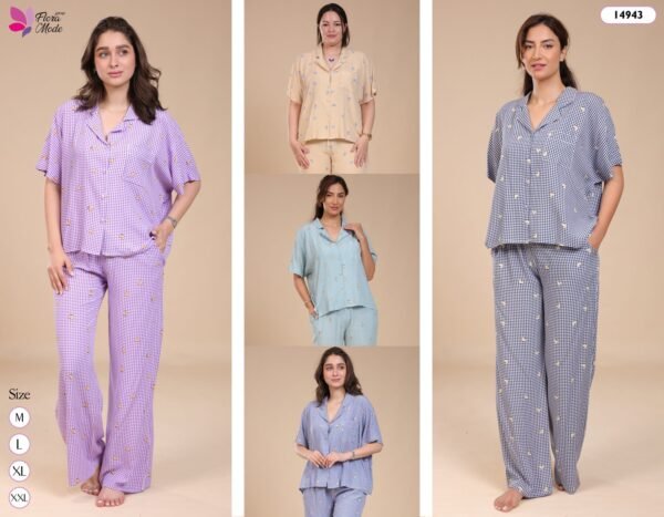 Flora Mode Pyjama vichy manches courtes – Réf 14943 – Couleurs assorties