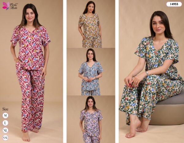 Flora Mode Pyjama imprimé manches courtes – Réf 14955 – Couleurs assorties