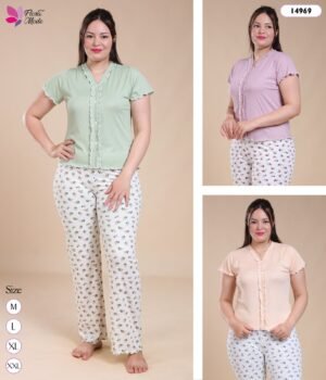 Flora Mode Pyjama fleuri manches courtes – Réf 14969 – Couleurs assorties