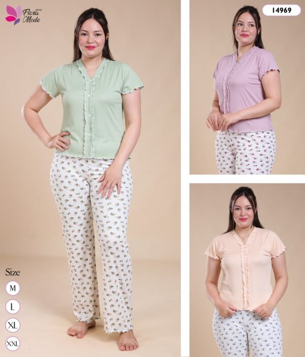 Flora Mode Pyjama fleuri manches courtes – Réf 14969 – Couleurs assorties Flora Mode Pyjama fleuri manches courtes – Réf 14969 – Couleurs assorties