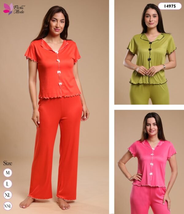 Flora Mode Pyjama boutonné manches courtes – Réf 14975 – Couleurs assorties