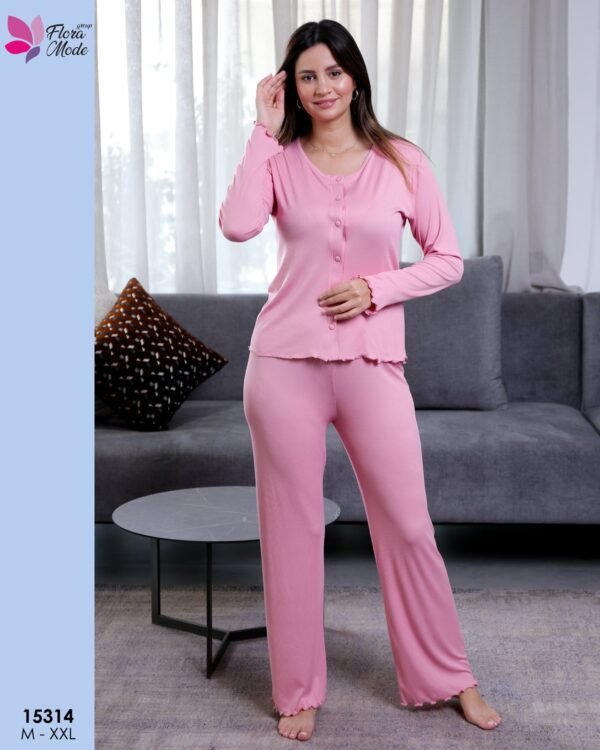 Flora Mode Pyjama 3 pièces avec gilet – Réf 15314 – Rose