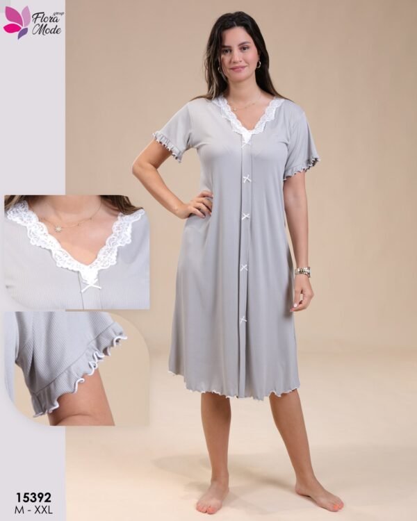 Flora Mode Chemise de nuit boutonnée dentelle – Réf 15392 – Gris