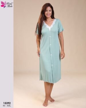 Flora Mode Chemise de nuit boutonnée dentelle – Réf 15392 – Vert d'eau