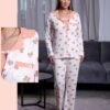 Flora Mode Pyjama 3 pièces imprimé ourson – Réf 15393 – Écru pêche
