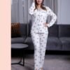 Flora Mode Pyjama 3 pièces imprimé ourson – Réf 15393 – Écru gris