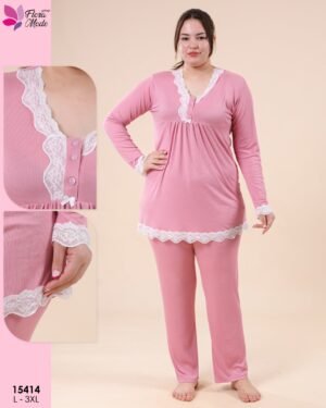 Flora Mode Pyjama dentelle – Réf 15414 – Vieux rose